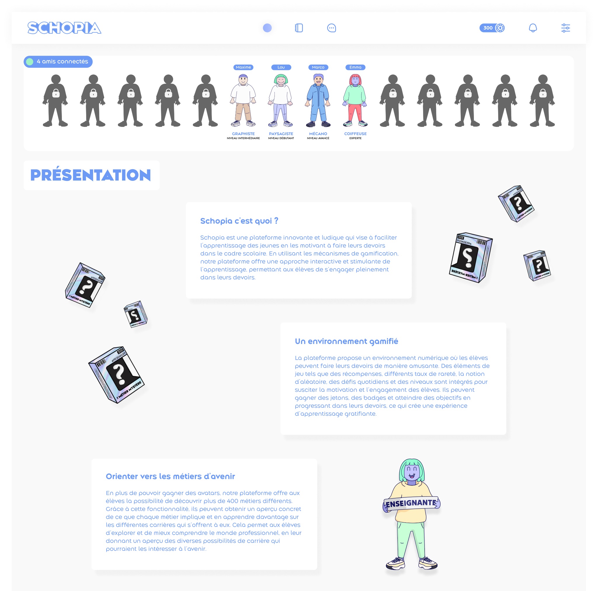 Screenshot d'un site web, projet pédagogique pour faciliter l'apprentissage grâce à la gamification